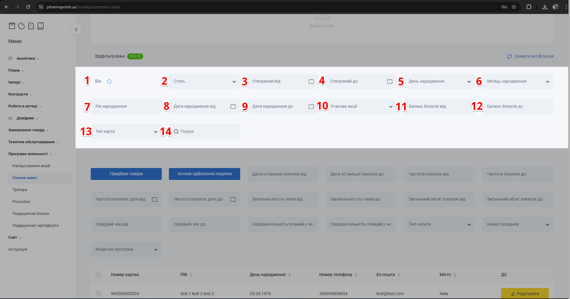 Фільтри анкети клієнта