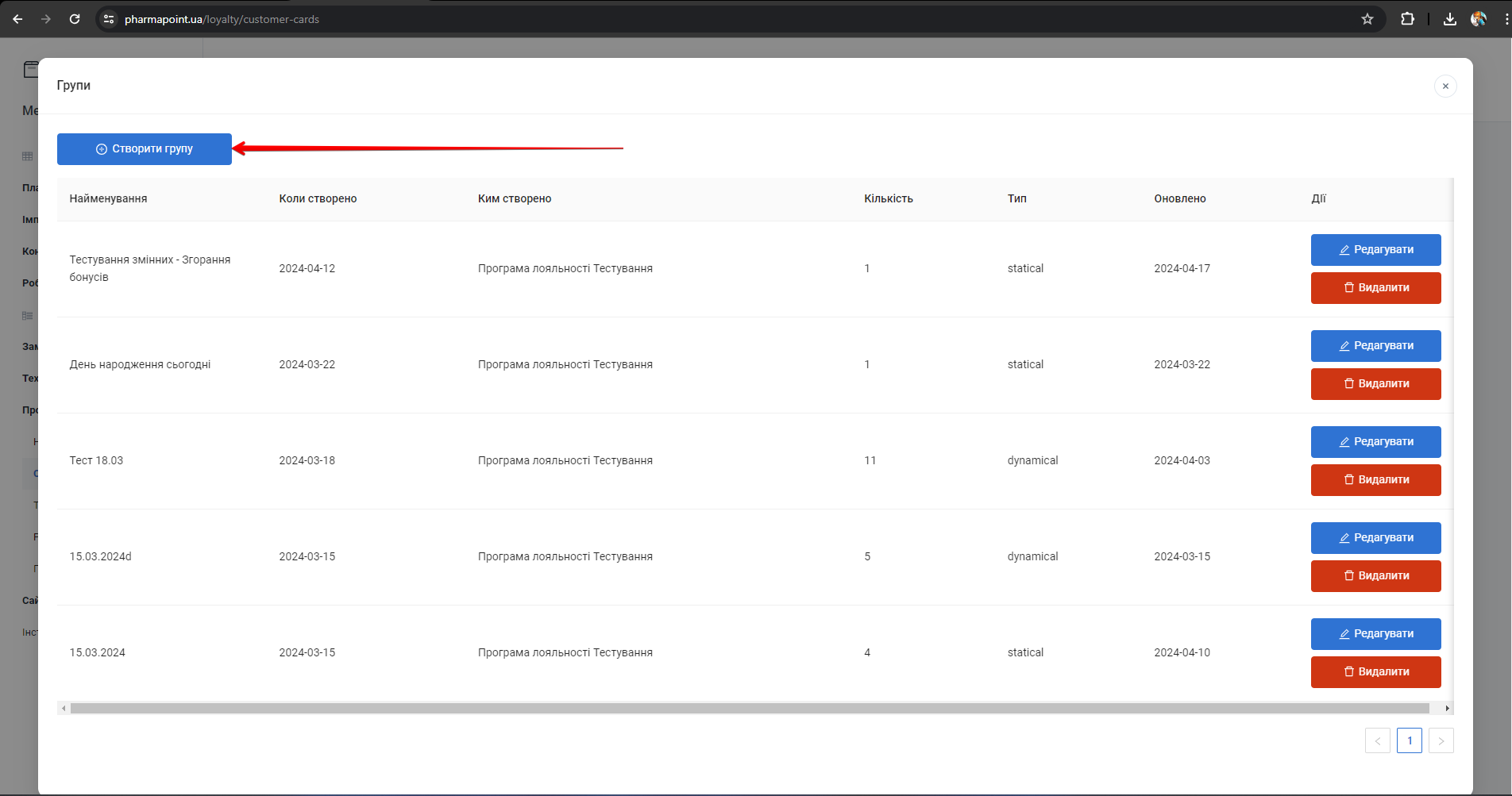 Кнопка Створити групу