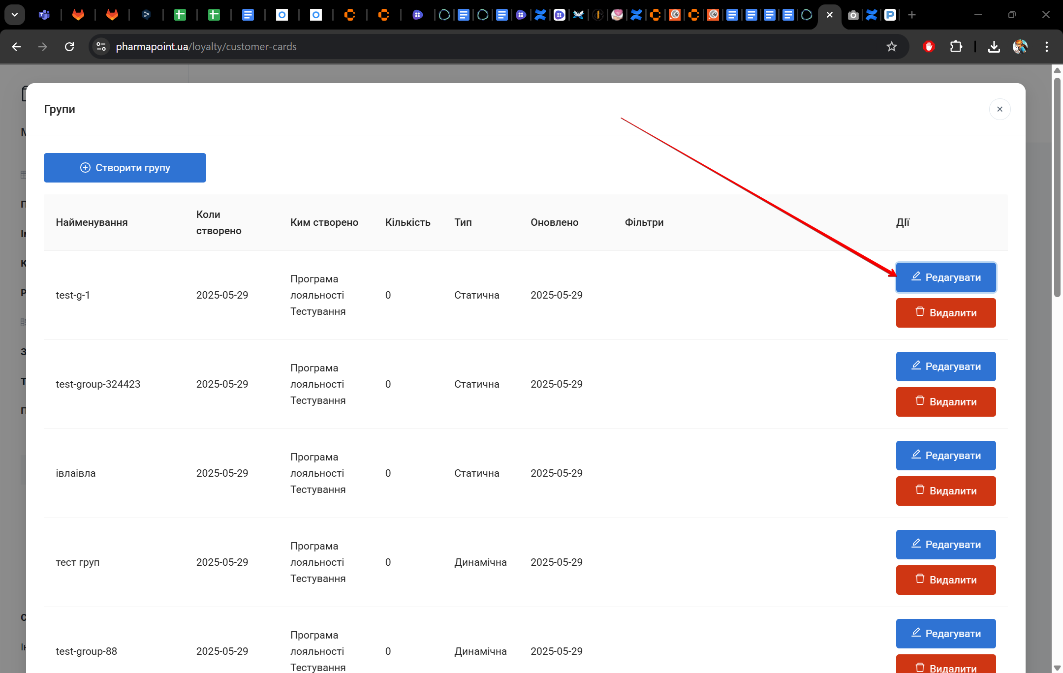 Кнопка Редагувати групу
