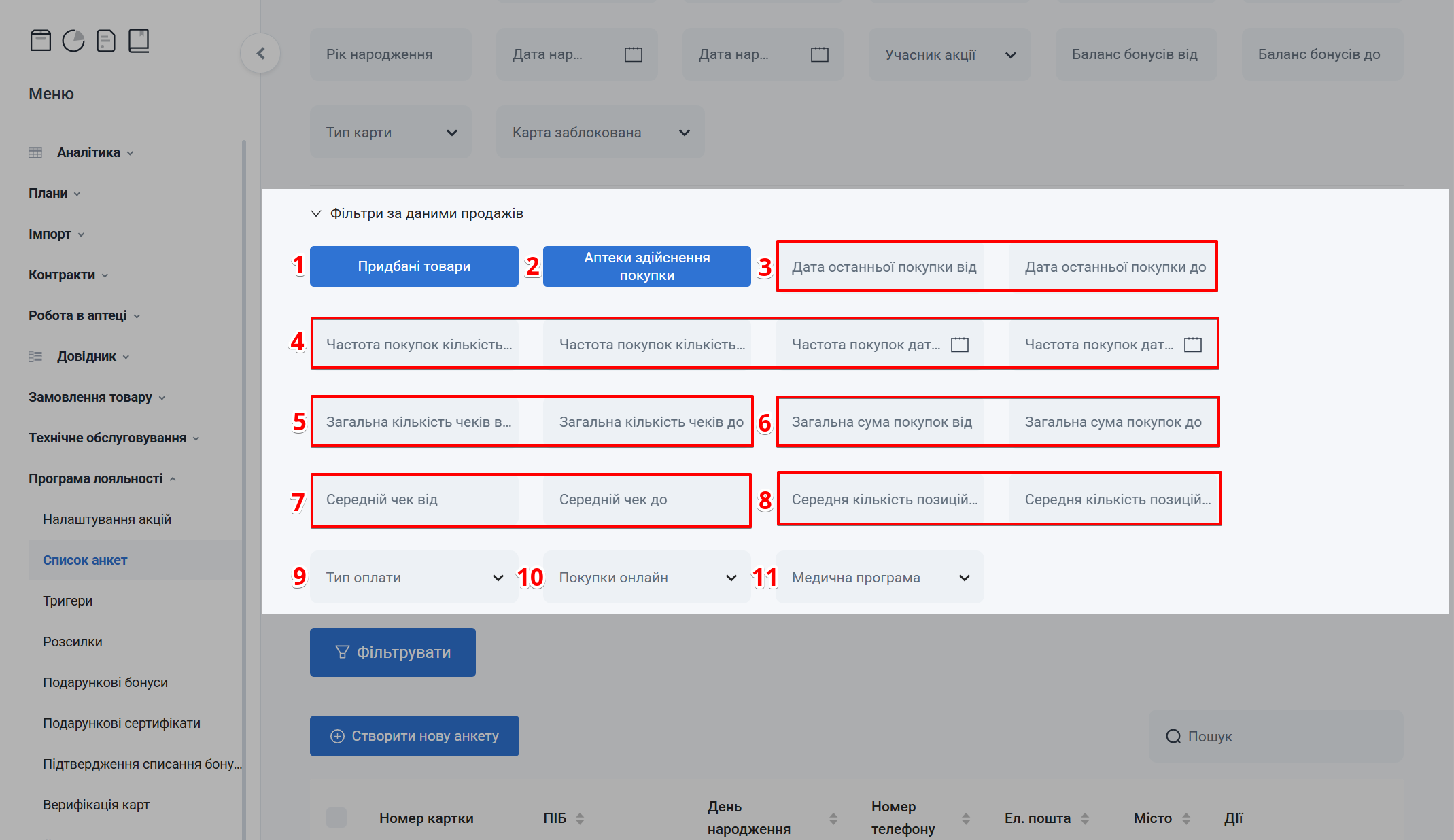 Критерії пошуку фільтрів