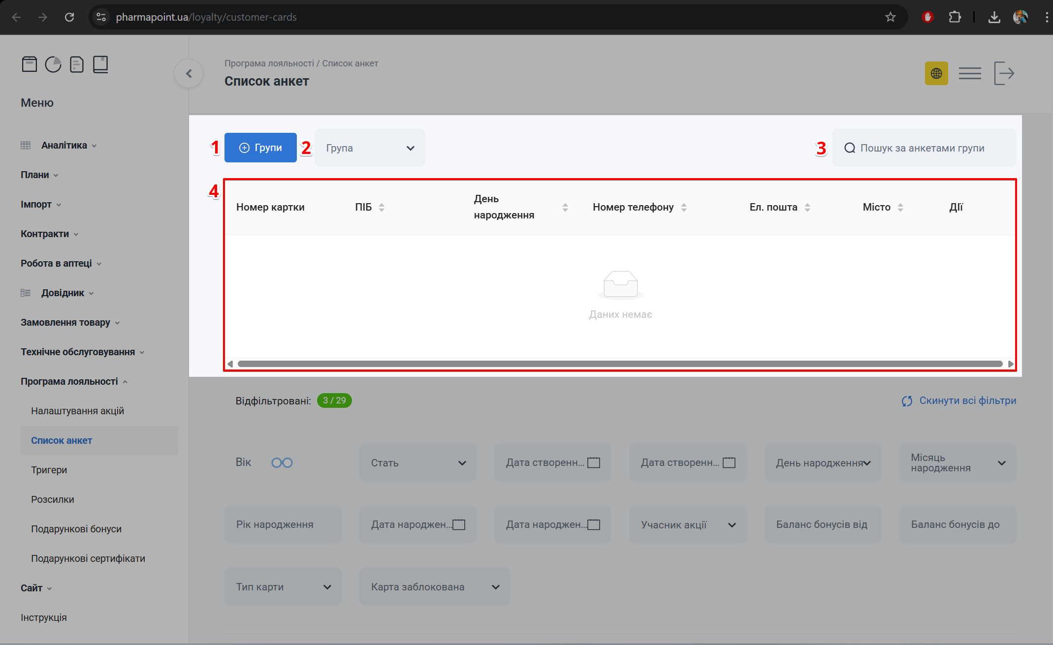 Блок Групи анкет