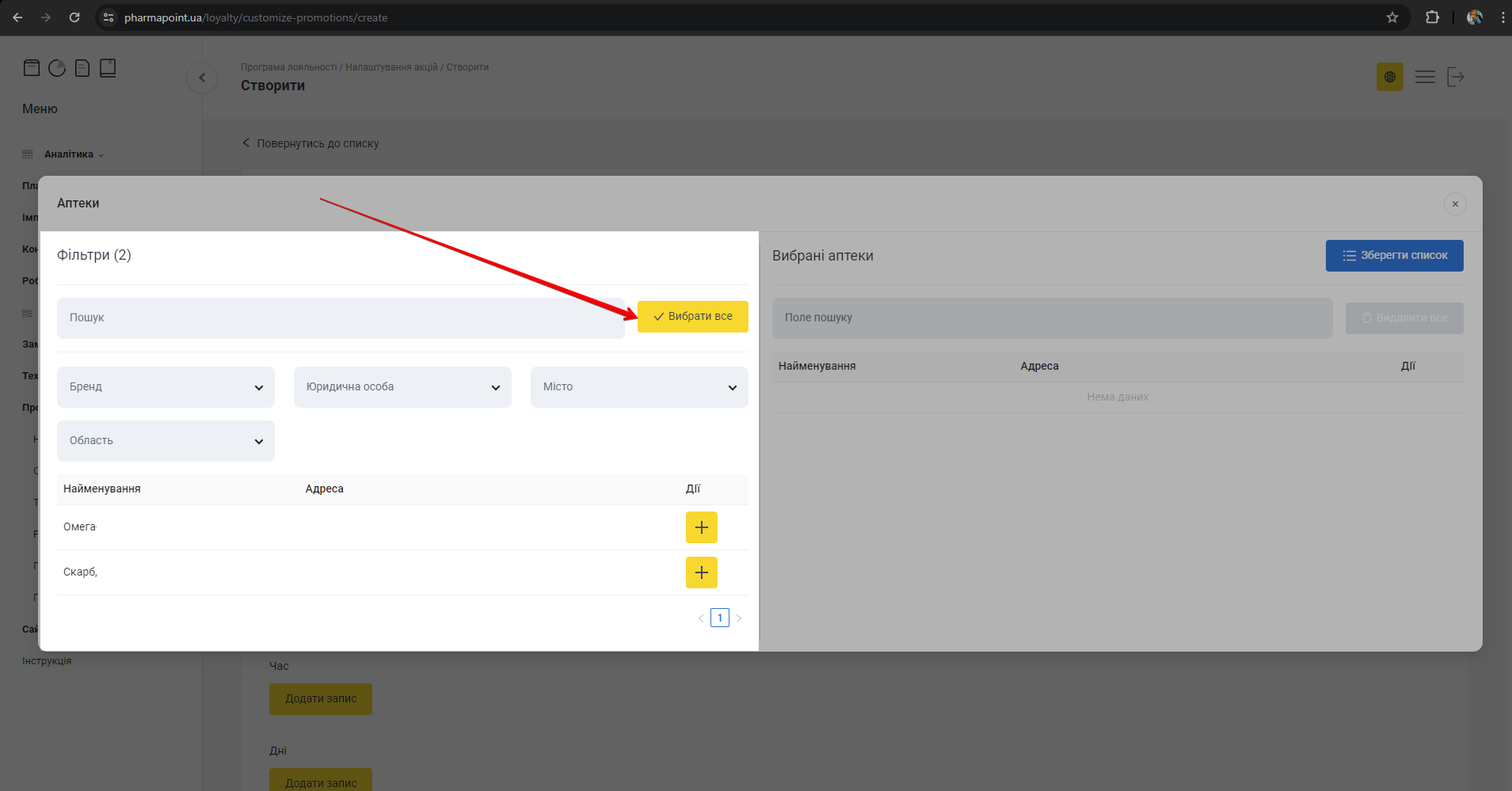 Параметри акції